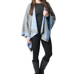 Rachel Reversible Ruana Wrap (Blue/Grey)
